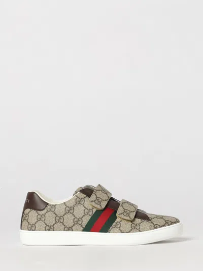 Gucci Kids'  Boy's Ace Gg Monogram Sneakers With Hook-and-loop Fastening In Multi