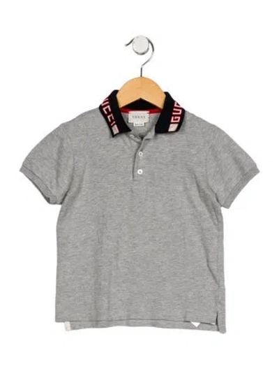 Pre-owned Gucci Babies' Boy's Logo Short Sleeve Knit Shirt In Gray