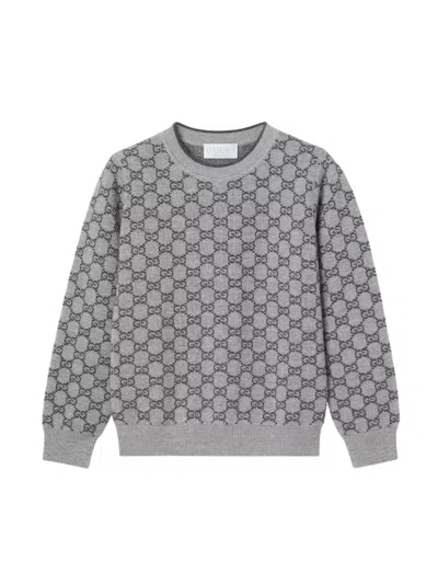 Gucci Boys' 100% Cotton Crewneck Sweater In Gray