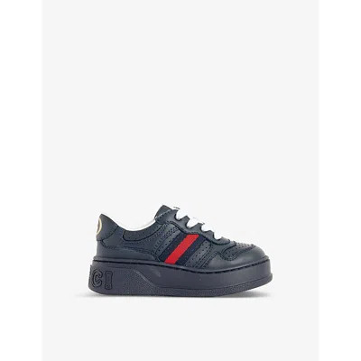 GUCCI GUCCI BOYS BLUE/BLUE/BRB/BLUE KIDS' LOGO-PRINT LEATHER LOW-TOP TRAINERS