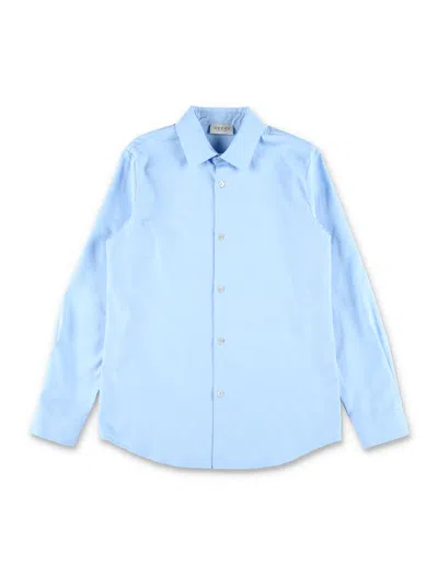 Gucci Boys Gg Jacquard Cotton Point-collar Dress Shirt In Blue