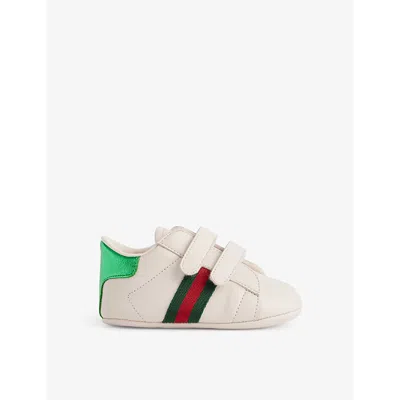 Gucci Kids' Logo-embroidered Leather Crib Shoes In G.wh/vrv/ross/br.sha