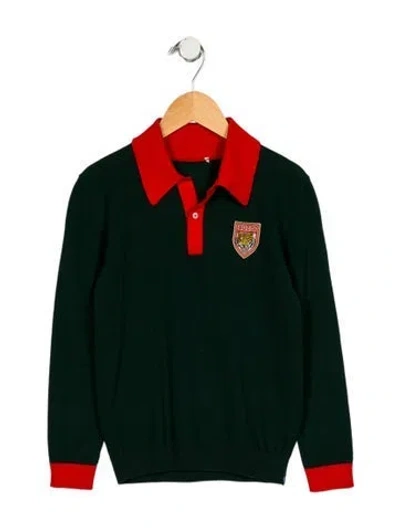 Pre-owned Gucci Kids' Boys' Knit Long Sleeve Collared Sweater In Green