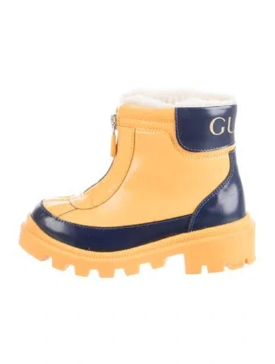 Pre-owned Gucci Babies' Boys Leather Shearling Trimmed Boots In Yellow