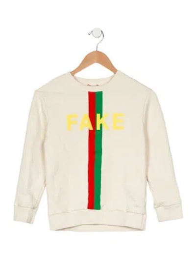 Pre-owned Gucci Kids' Boys Long Sleeve Cotton "fake/not" Sweatshirt In Neutrals