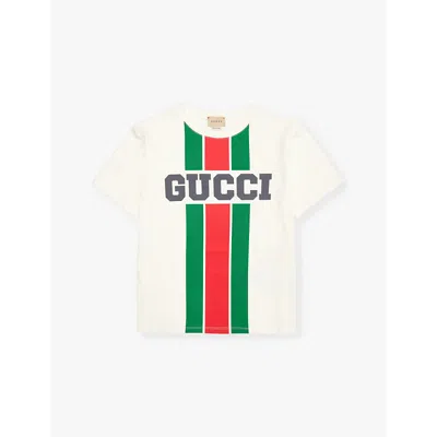 GUCCI NEW WHITE/MC BRANDED-PRINT SHORT-SLEEVED COTTON-JERSEY T-SHIRT 4-12