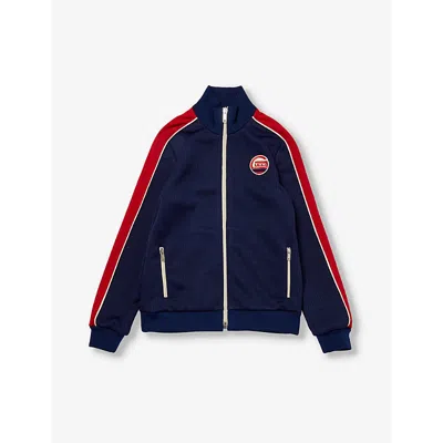 Gucci Boys Summer Cobalt/mc/mx Kids Logo-appliqué Long-sleeve Ribbed Woven Jacket 8-12 Years In Blue