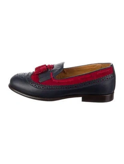 Pre-owned Gucci Kids' Boys' Tassel-embellished Leather Loafers In Blue/red