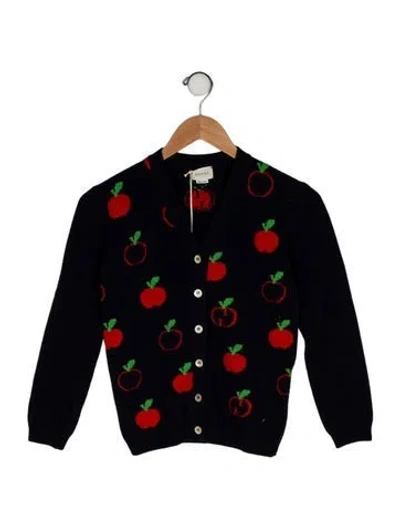 Pre-owned Gucci Kids' Boys' Wool Apple Cardigan W/tags In Blue/red
