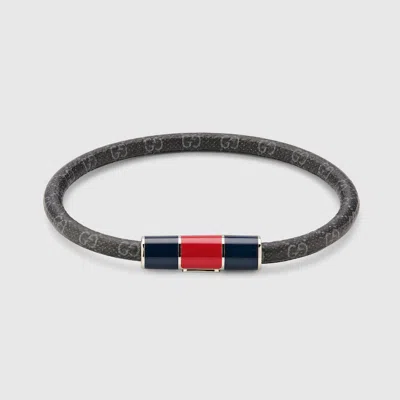 Gucci Bracelet Avec Plaque Web En Émail In Black