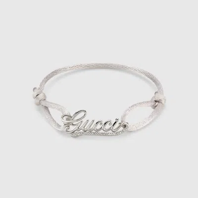 Gucci Bracelet Cordon Avec Inscription Et Cristaux In Silver