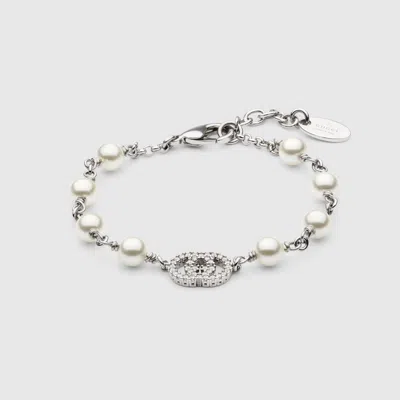 Gucci Bracelet Porte-bonheur Avec Perle Et Cristaux In White