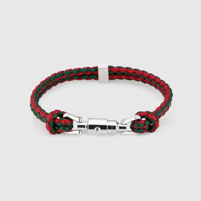 Gucci Braided Bracelet With Piston Detail Leather In Red