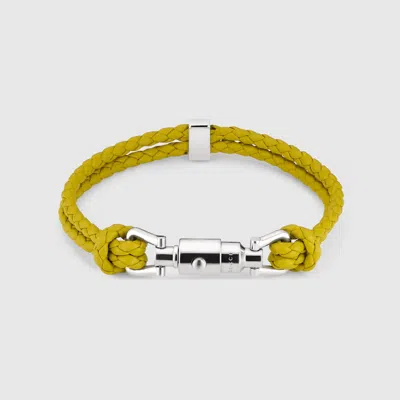 Gucci Braided Bracelet With Piston Detail Leather In Yellow