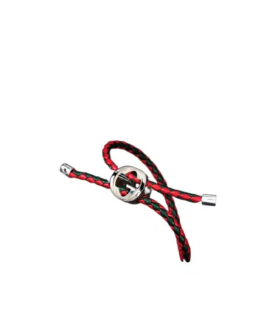 Gucci Braided Leather Bracelet With Web In Multi