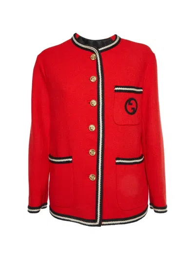 Pre-owned Gucci Braided-trim Jacket In Red
