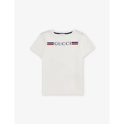 Gucci Kids' Brand-embroidery Round-neck Cotton-jersey T-shirt 4-12 In New White/mix