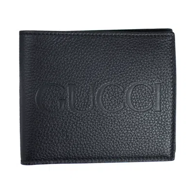 Pre-owned Gucci Brand  Men's Embossed Logos Black Leather Bifold Wallet 658668 0e8ig