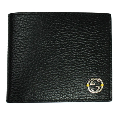 Pre-owned Gucci Brand  Men's Interlocking Black Leather Bifold Wallet 610466