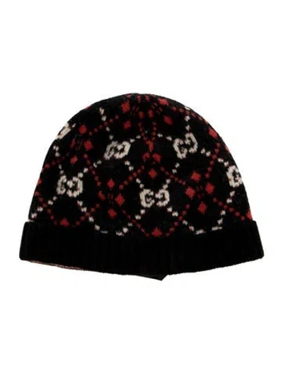 Pre-owned Gucci Branded Knit Patterned Beanie In Black