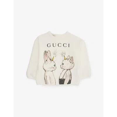 Gucci Kids' Brand-print Cotton Sweatshirt 12-36 Months New White/mc In Neutral