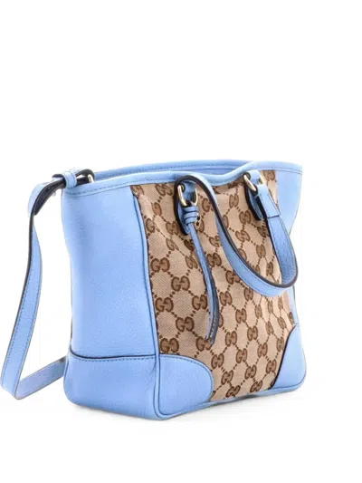 Pre-owned Gucci Bree Convertible Tote Gg Canvas With Leather Small Crossbody Bag In Blue