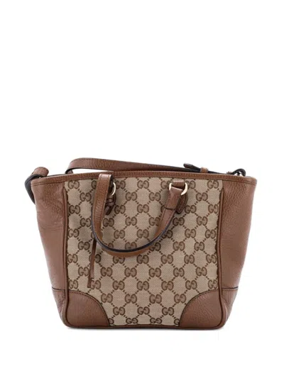 Pre-owned Gucci Bree Convertible Tote Gg Canvas With Leather Small Crossbody Bag In Brown