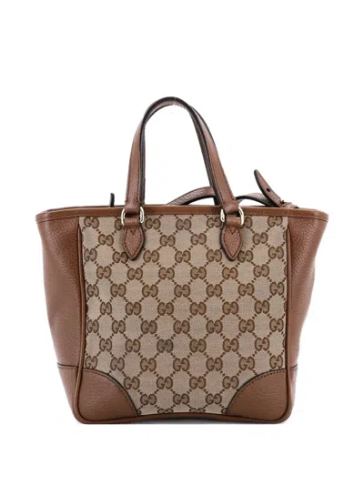 Pre-owned Gucci Bree Convertible Tote Gg Canvas With Leather Small Crossbody Bag In Brown
