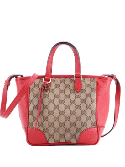 Pre-owned Gucci Bree Convertible Tote Gg Canvas With Leather Small Crossbody Bag In Brown