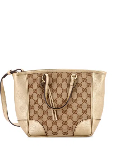 Pre-owned Gucci Bree Convertible Tote Gg Canvas With Leather Small Crossbody Bag In Gold