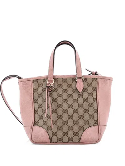 Pre-owned Gucci Bree Convertible Tote Gg Canvas With Leather Small Crossbody Bag In Pink