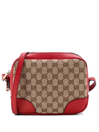 Pre-owned Gucci Bree Disco Gg Canvas With Leather Mini Crossbody Bag In Red