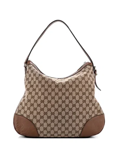 Pre-owned Gucci Bree Gg Canvas With Leather Large Hobo Bag In Brown