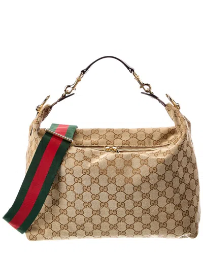 Gucci Brera Medium Gg Canvas & Leather Tote In Brown