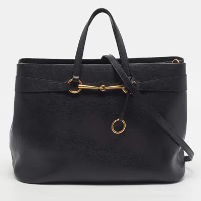 Pre-owned Gucci Bright Bit Large Black Leather Tote