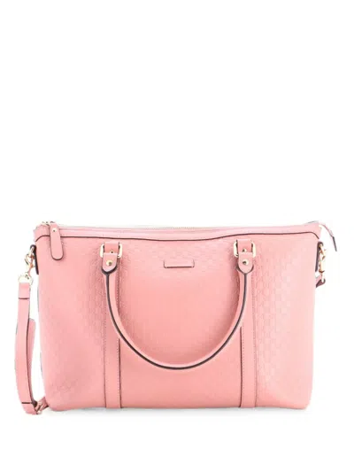 Pre-owned Gucci Britt Convertible Dome Microssima Leather Medium Satchel In Pink