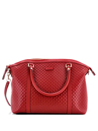 Pre-owned Gucci Britt Convertible Dome Microssima Leather Medium Satchel In Red