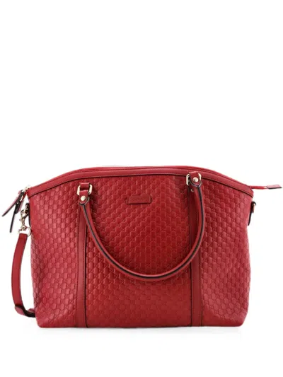 Pre-owned Gucci Britt Convertible Dome Microssima Leather Medium Satchel In Red