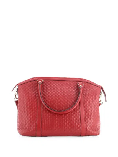 Pre-owned Gucci Britt Convertible Dome Microssima Leather Medium Satchel In Red