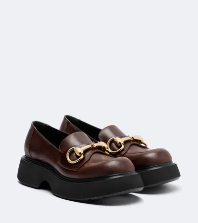 Gucci Brittany Horsebit Leather Platform Loafers In Brown