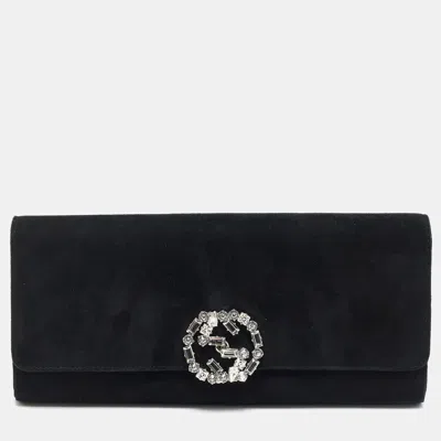 Pre-owned Gucci Broadway Black Suede Suede Crystal Gg Clutch