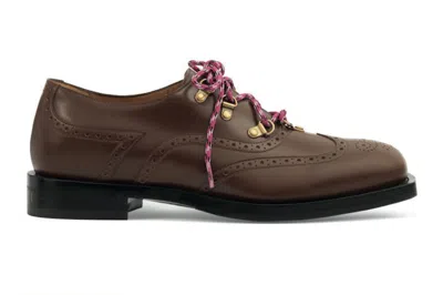 Pre-owned Gucci Brogue Detail Lace Up Shoe Brown