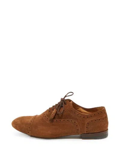 Pre-owned Gucci Brogue Lace-up Suede Shoes In Brown
