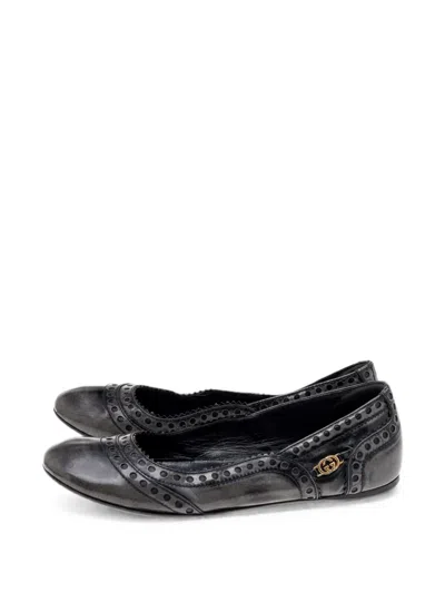 Pre-owned Gucci Leather Ballet Flats In Gray