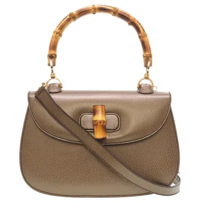 Pre-owned Gucci Bronze Bamboo Leather Handbag Shoulder Bag ()