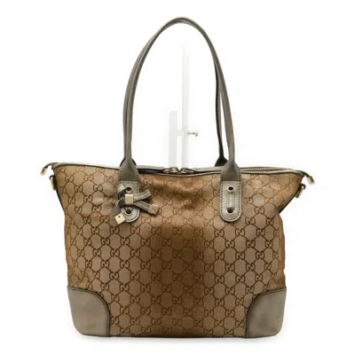 Pre-owned Gucci Bronze Khaki Gg Canvas Leather Shoulder Bag Tote Bag ()
