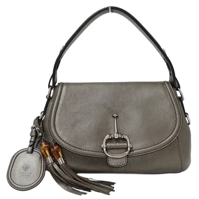 Pre-owned Gucci Bronze Metallic Gray Leather Shoulder Bag ()