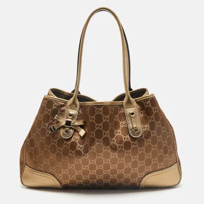 Pre-owned Gucci Bronze/gold Gg Fabric And Leather Princy Tote