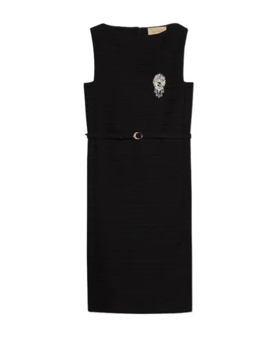 Gucci Brooch Wool Dress In Black