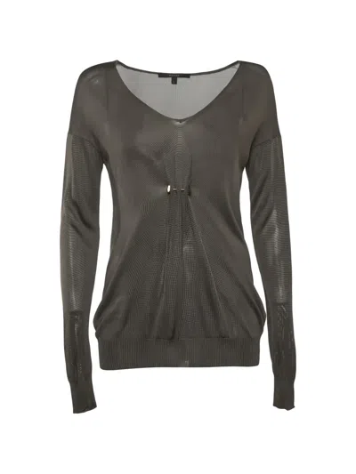 Pre-owned Gucci Brooch-detail Long-sleeve Sweater In Gray
